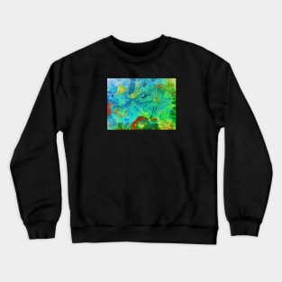 Abstract textured turquoise, orange, blue and green color contrast photographic metallic background. Crewneck Sweatshirt